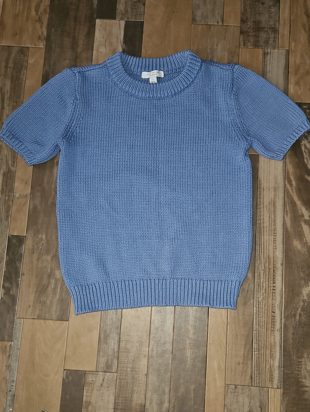 Ann Taylor Light Blue Short-Sleeve Crewneck Sweater